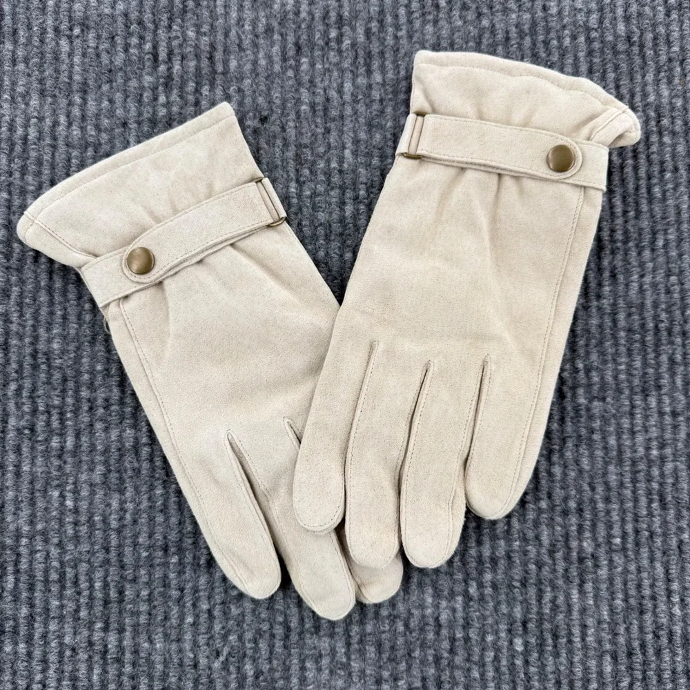 Lizden Womens Large Tan Suede Leather Gloves Acrylic Knit Lined Winter